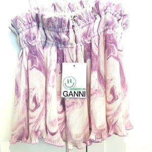 Ganni purple and white pleated georgette strappy cami. Ties are adjustable.
